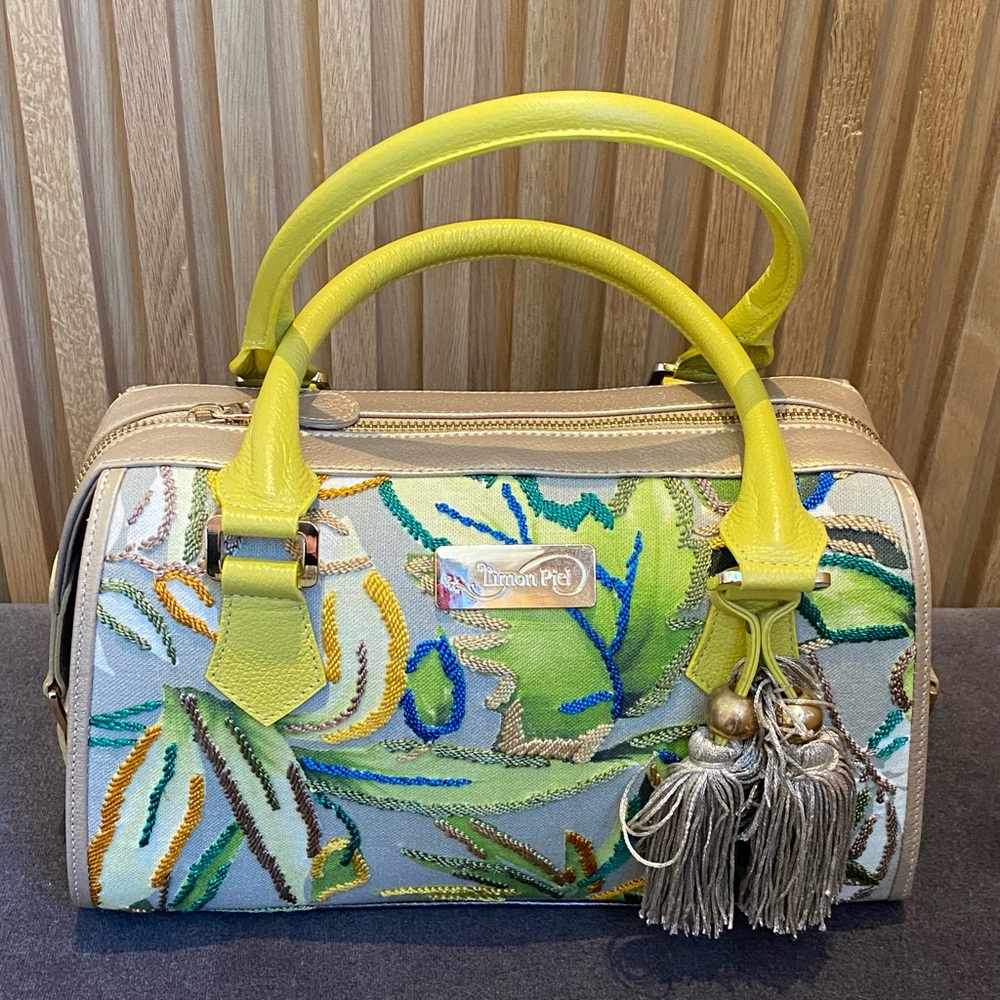 Limon Piel Embroidered Floral Metallic Satchel Bag New With Tag